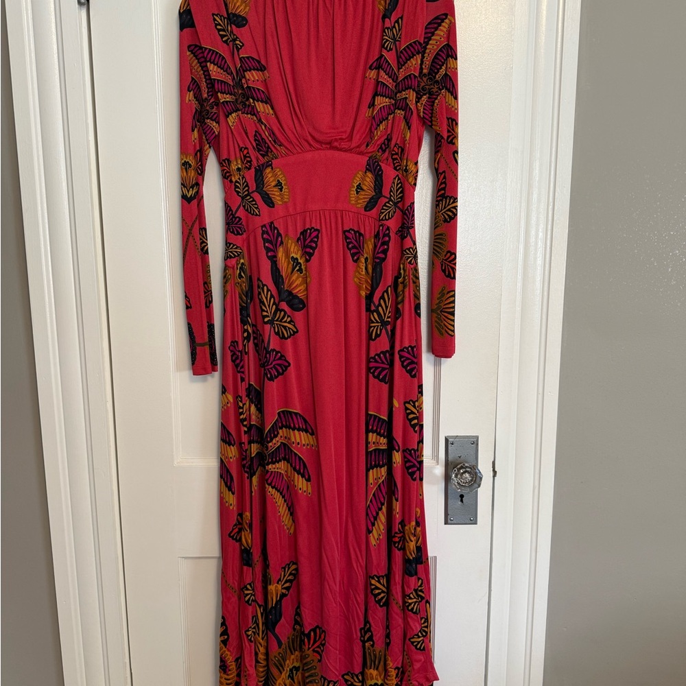 FARM Rio Coral and Black Leaf Dress